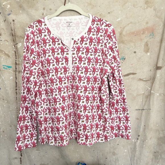 Roller Rabbit Monkey Print Long Sleeve Pajama Top - Picture 1 of 5